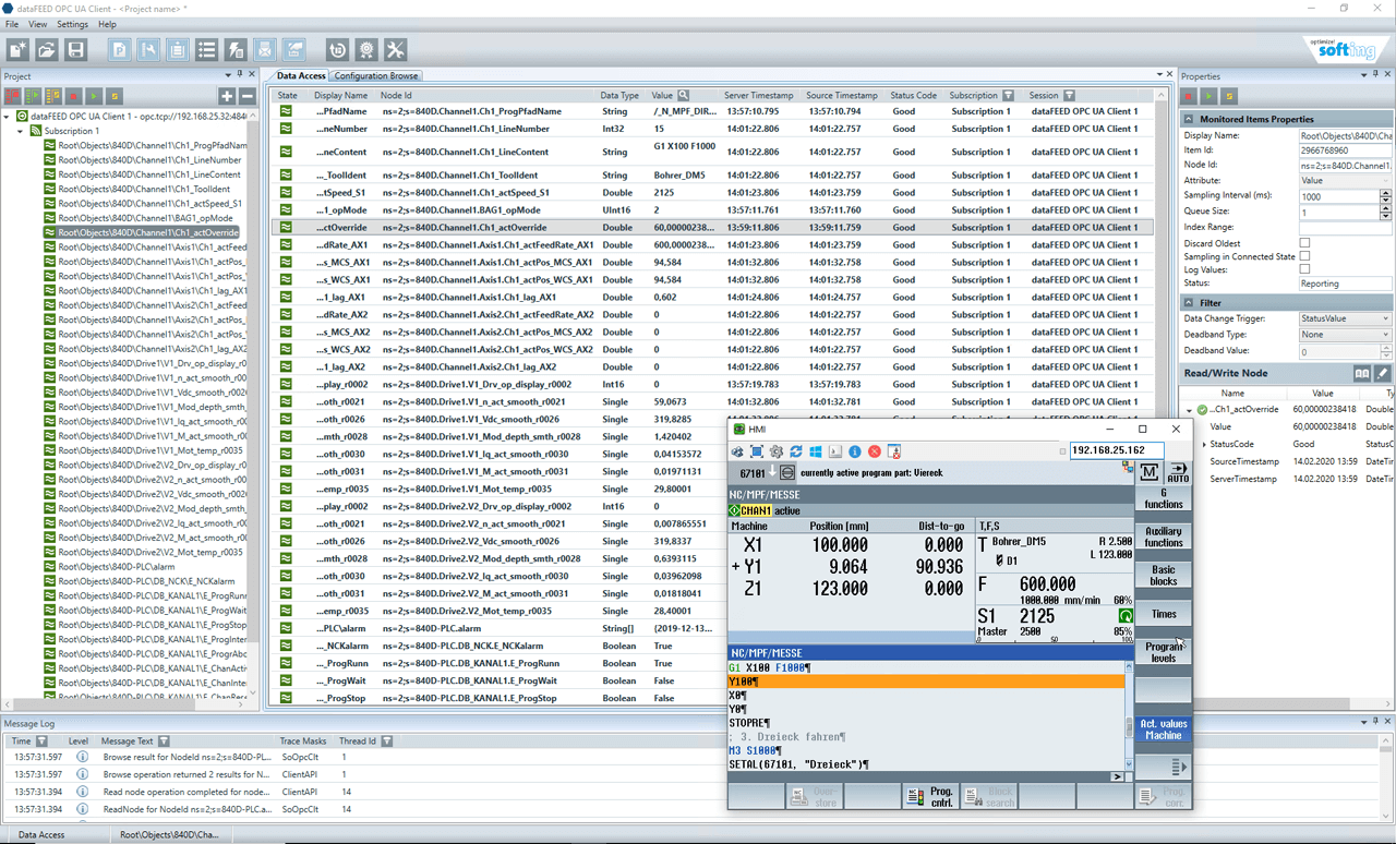 Use of the uaGate 840D gateway allows access to the complete set of SINUMERIK 840D data and alarms.