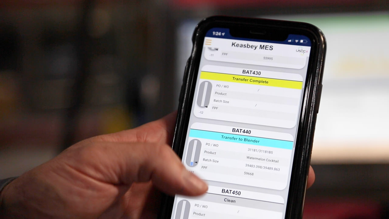The Perspective application for phones and tablets shows a summary of current work orders, sugar tank inventories and syrup tank inventories.