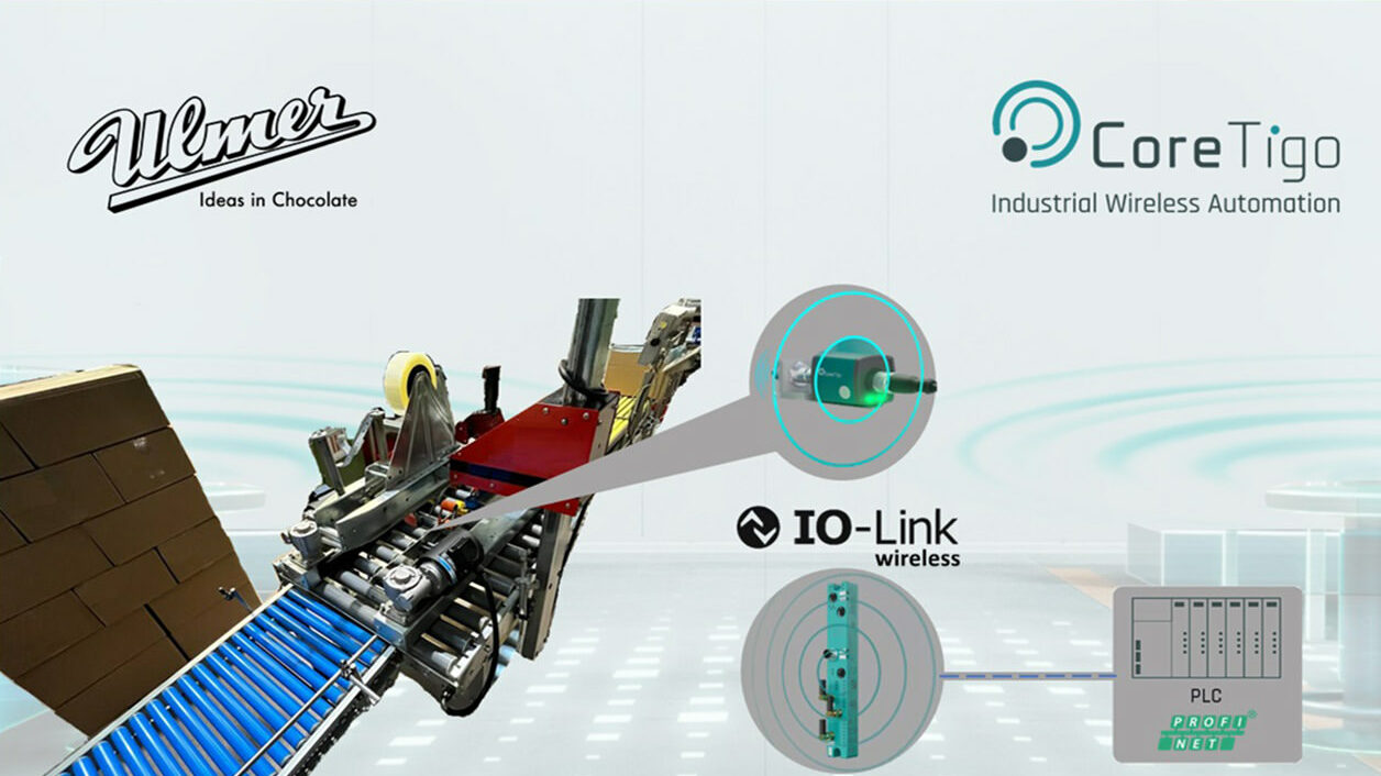industrial wireless automation solutions enable a quick, simple, and scalable retrofit on Ulmer’s existing machines. By connecting an IO-Link optical proximity sensor on each machine to CoreTigo’s IO-Link Wireless Bridge, the TigoBridge, it enabled wireless real-time communication of product carton counts to the TigoMaster IO-Link Wireless Master unit, and from there to the PLC via PROFINET for data processing.