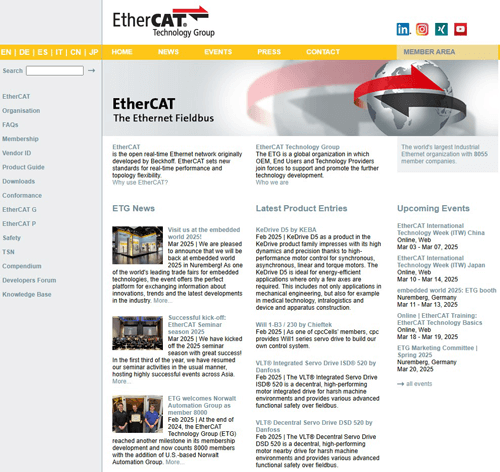 Figure 3: The EtherCAT Technology Group website gives members access to a wide range of EtherCAT-related offers and services.