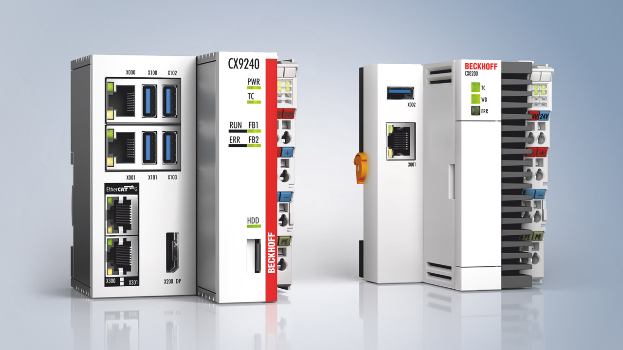 The ultra-compact CX9240 (left) and CX82xx Embedded PC series (CX8200 shown) open up entirely new application areas with modern multi-core ARM Cortex™ A53 processors. (© Beckhoff, 2025)