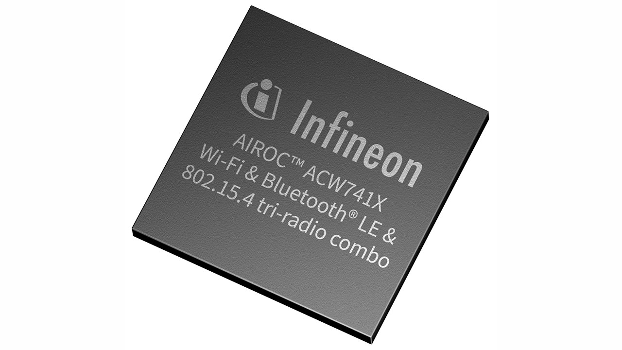 Infineon AIROC™ ACW741x new product family integrates a tri-radio with Wi-Fi 7, Bluetooth® LE 6.0 with Channel Sounding, and IEEE 802.15.4 Thread, with Matter ecosystem support in a single device.