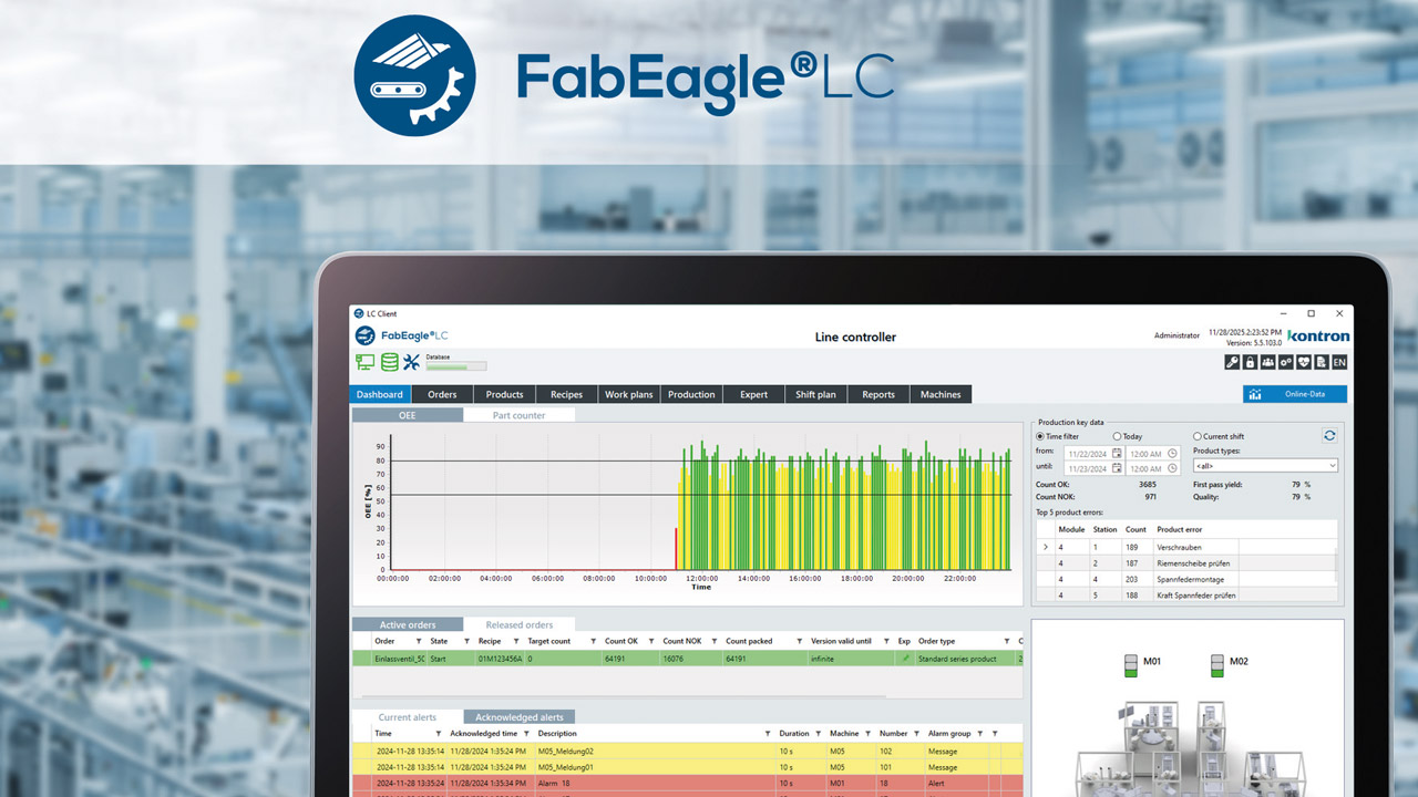 FabEagle LC Release 5.5 from Kontron offers greater process reliability, flexible work schedules and Improved data access for networked production lines.