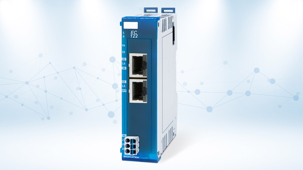 The EC 122 EtherCAT interface module extends the real-time Ethernet bus portfolio of SIGMATEK's compact S-DIAS control system.