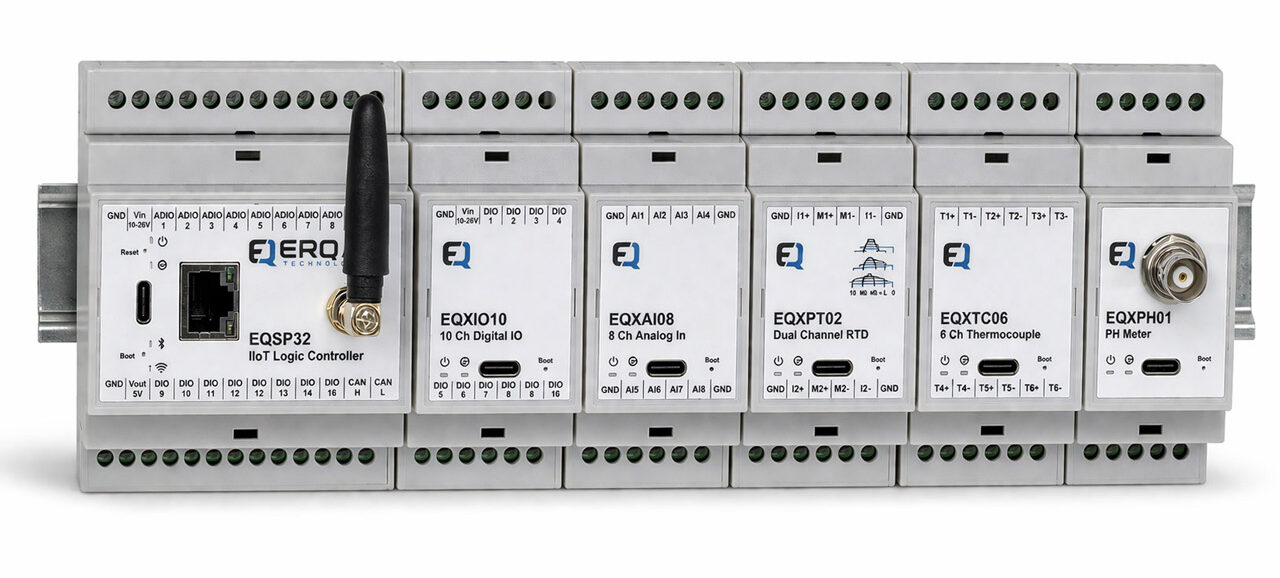 A deﬁning feature of the EQSP32CE is its ﬂexible I/O architecture. Each of its 16 I/O terminals can be assigned by software rather than being ﬁxed at the factory as a dedicated input or output. 