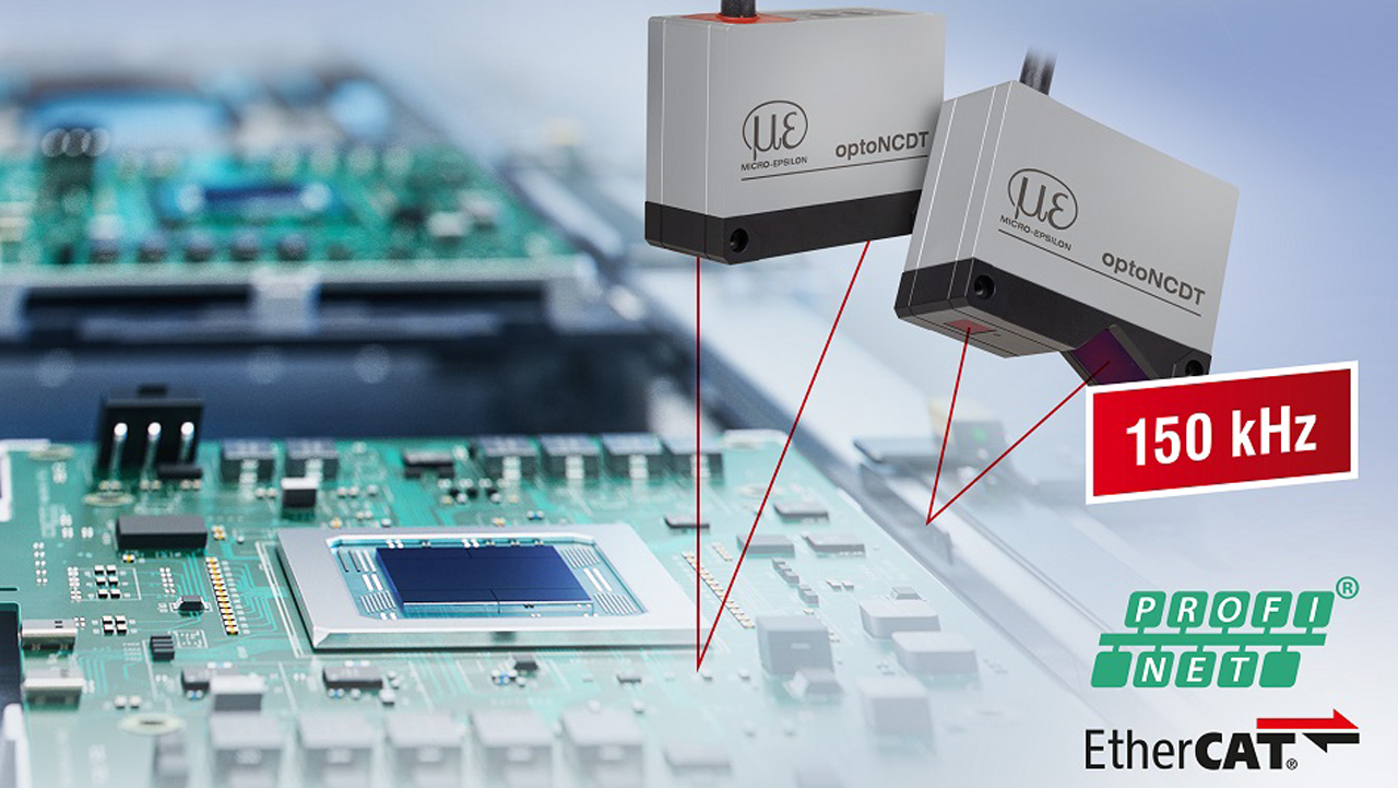 The Micro Epsilon optoNCDT 5500 high performance laser triangulation sensor now achieves a measurement rate of up to 150 kHz over the full measuring range.