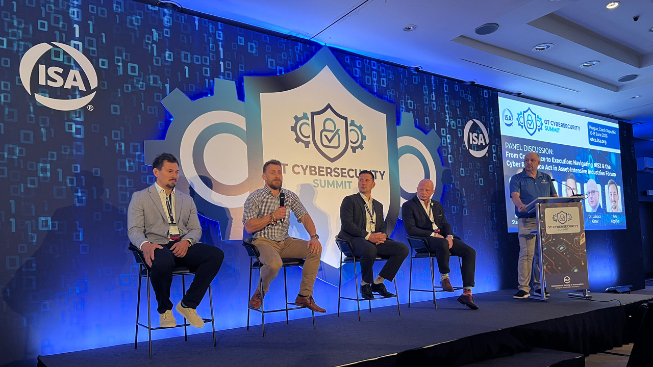 Cybersecurity panel at the 2026 ISA OT Cybersecurity Summit (OTCS) in Prague.